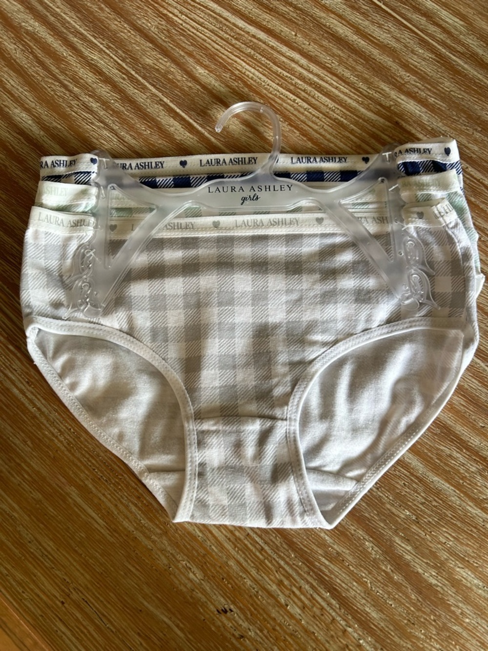 Laura Ashley Girls Cotton Briefs - White with Light Gray Plaid 3 pair new